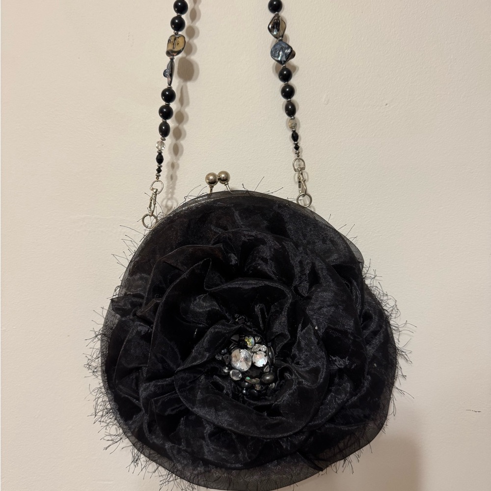 Elegant Black Floral Evening Bag